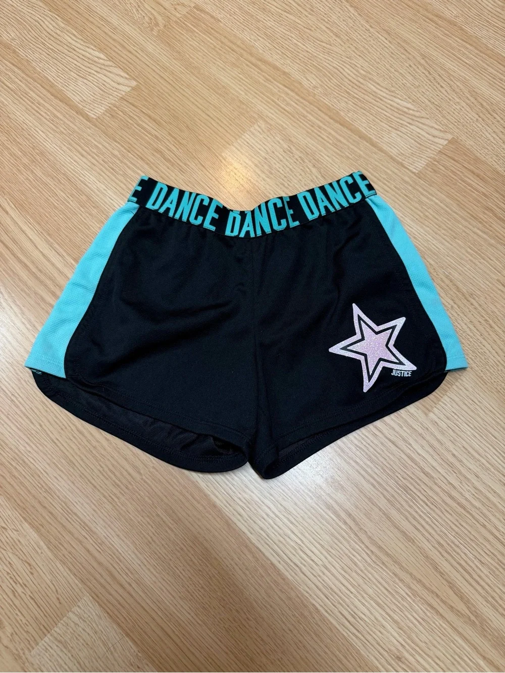 Justice Active Girls Size 10 Black Aqua Dance Athletic Shorts Star